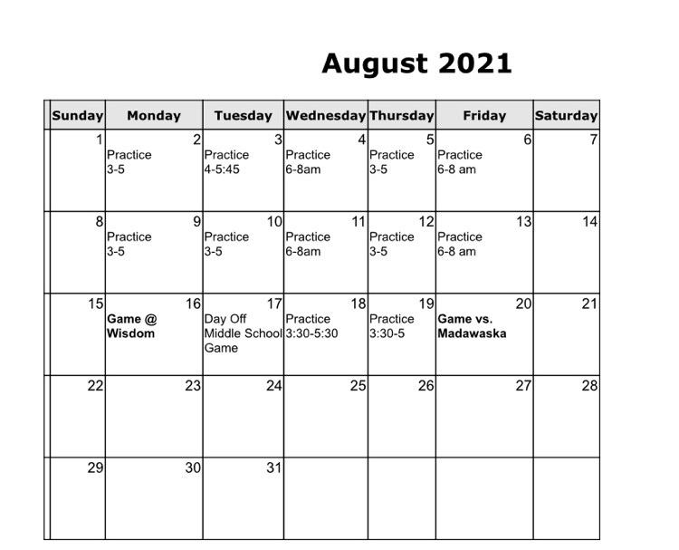 Boys schedule